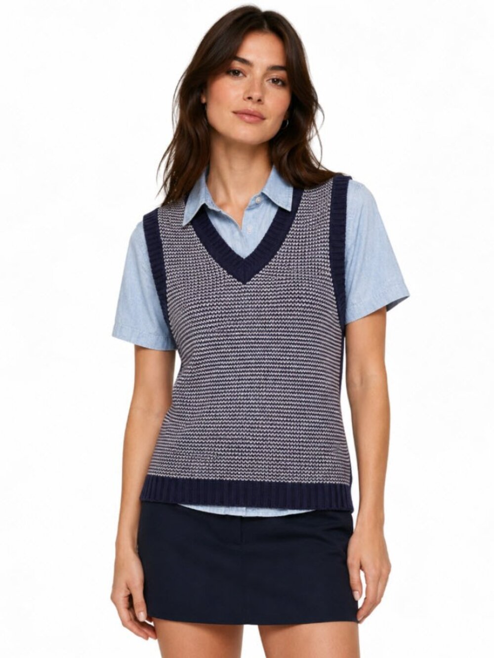 TRONATA Blue Knit Sweater Vest